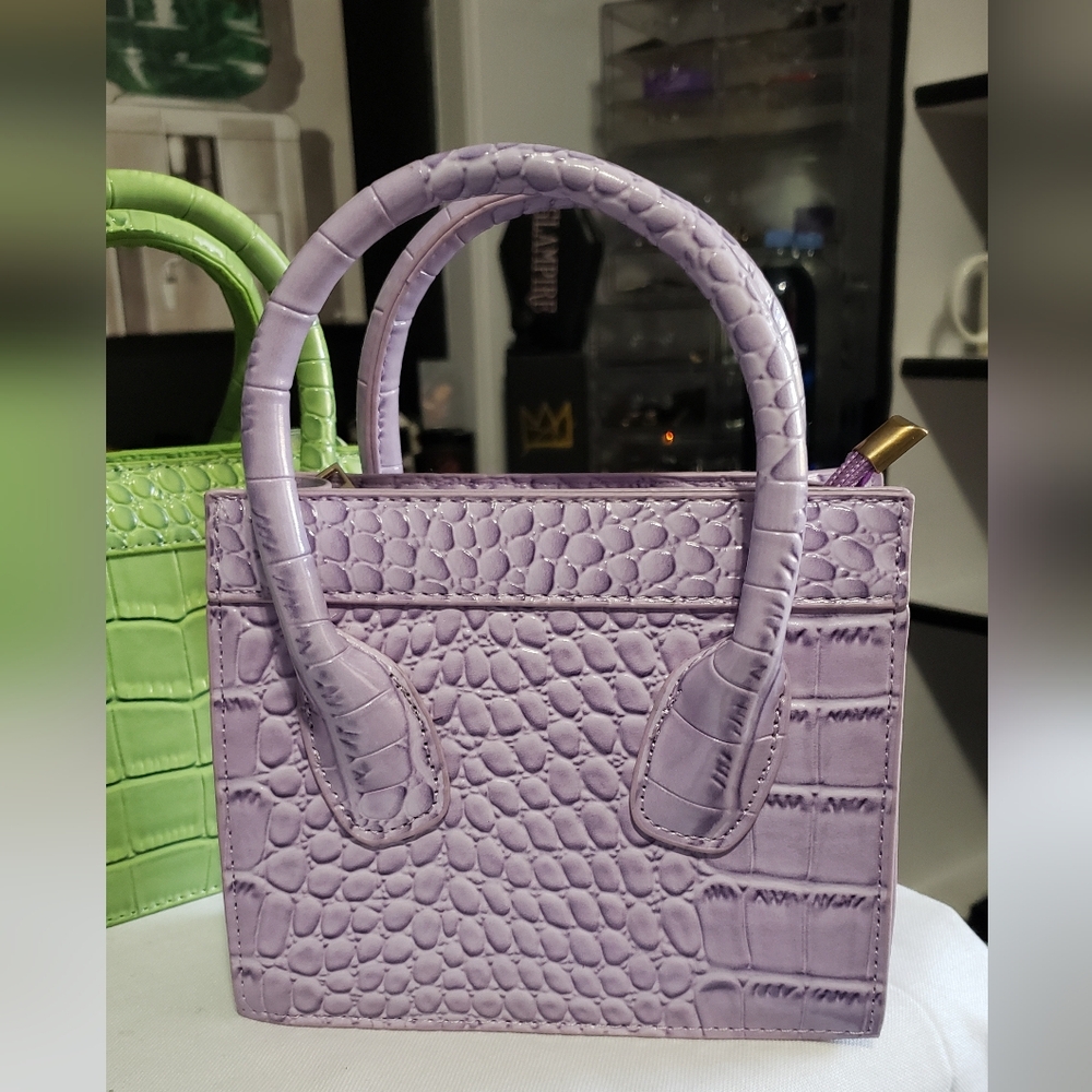 Faux Croc Embossed Mini Handbag- purple - Picture 7 of 9